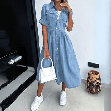 Stylish Light Blue Denim Shirt Dress for Women