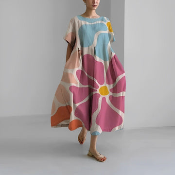 Oversized Boho Maxi Dress with Print for Women