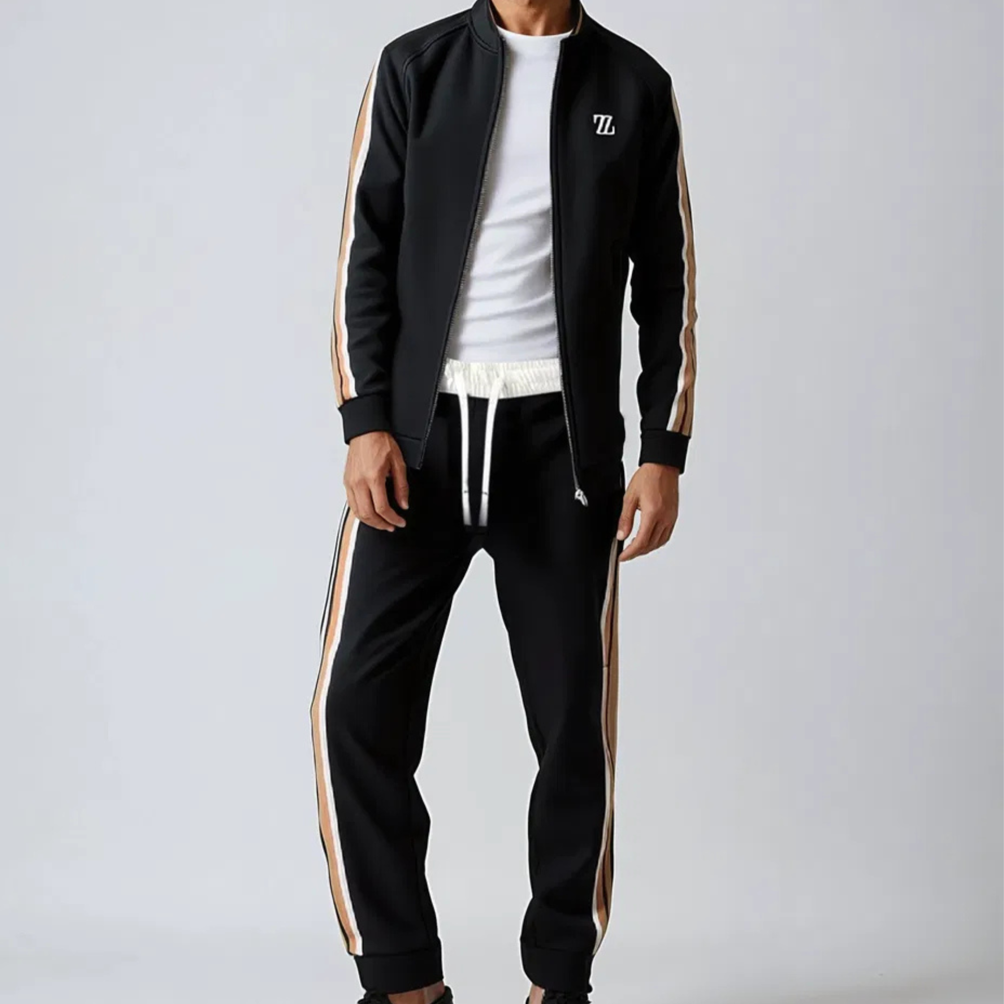 Tracksuit with Stripe Detail and Zip Jacket Set for Men