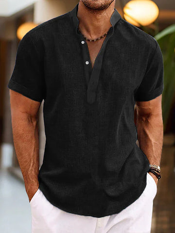 Stylish Short Sleeve Henley Shirt with V-Neck for Men
