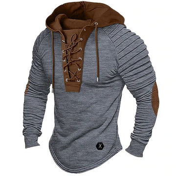 Stylish Lace-Up Hooded Long Sleeve Shirt for Men